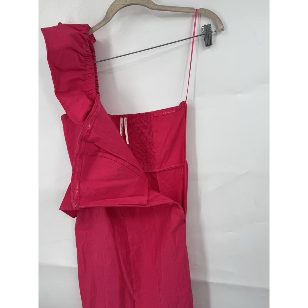 Anthropologie Pink linen One-Shoulder Ruffle column Midi Dress M 6 8 10 - Picture 7 of 13